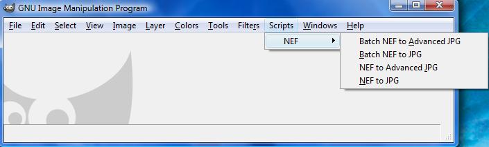 The Script-Fu Batch NEF to JPG plug-in Options.