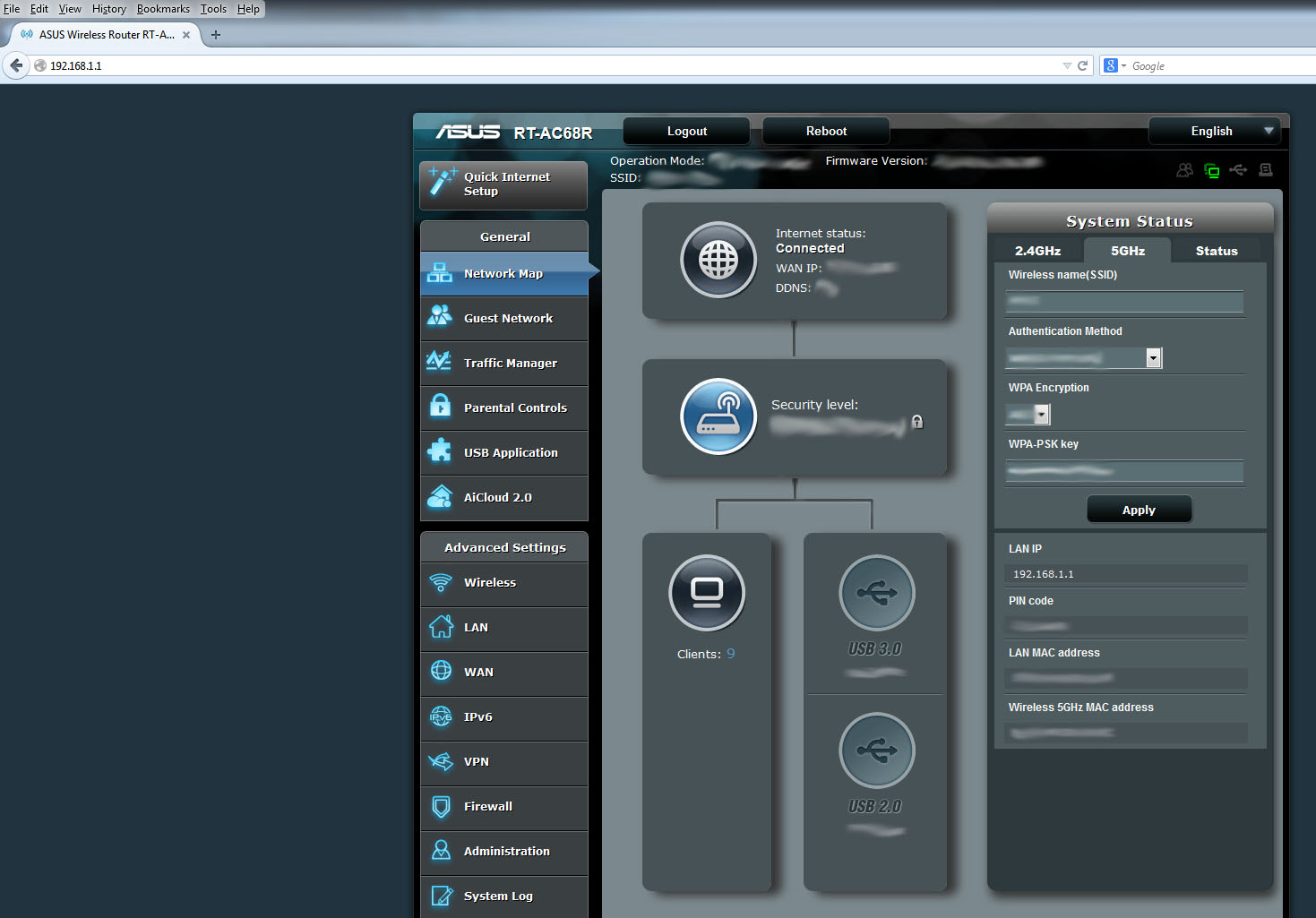 Using Mozilla Firefox to Administrate the ASUS Router.